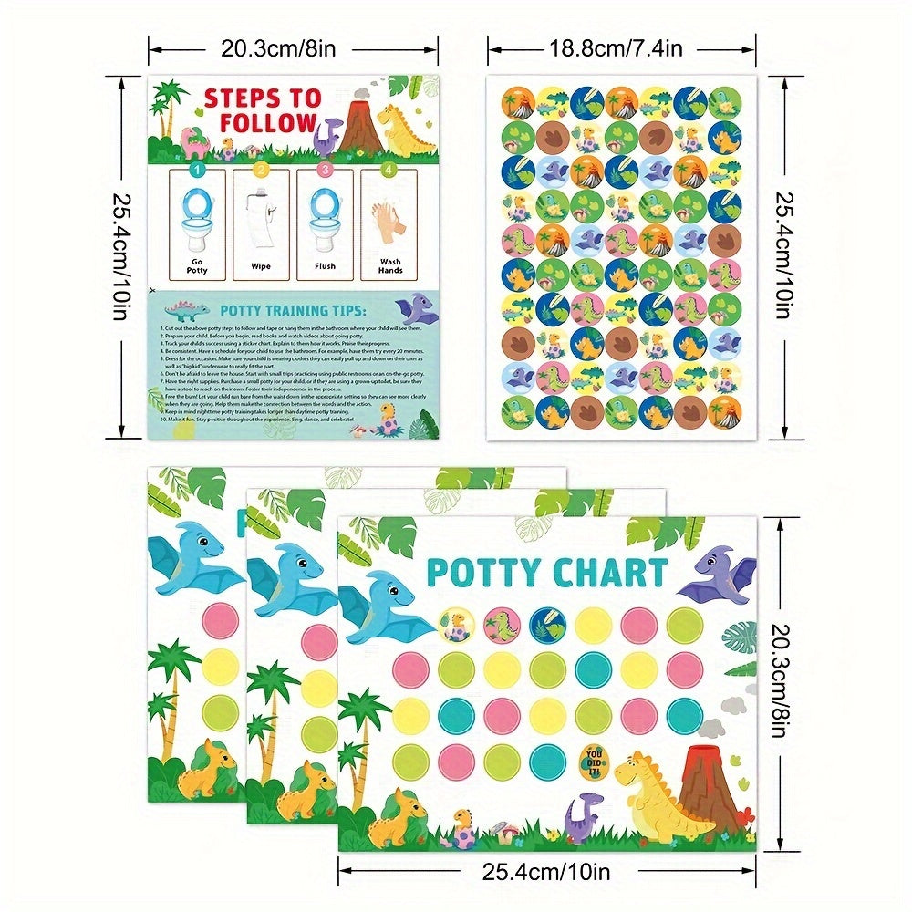 Motivational Toilet Training Set for Toddlers featuring Dinosaur & Unicorn Potty Training Reward Sticker Charts, Includes Reusable Stickers, 10 Charts & 4 Sheets, Ideal for Boys & Girls ages 0-3