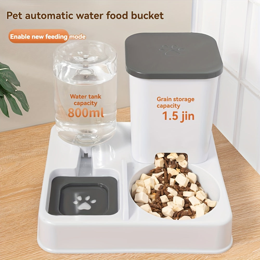 PetFeast 2-in-1 Cat Feeder and Water Dispenser for Cats and Small Dogs, Large Capacity Stainless Steel and Plastic Bowl, Removable and Washable Split Design, Grain-Freeze-Dried Food