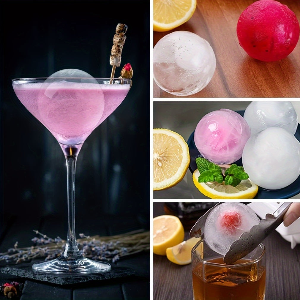 Large ice sphere molds made from silicone and polycarbonate with dual-function funnel lid for slow-melting ice balls. Perfect for bourbon and beverages at the bar.