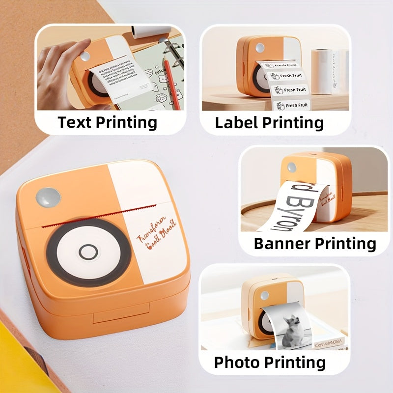 DOLEWA Portable Mini Printer - Inkless Thermal Printing, Wireless Connectivity for iOS & Android, Rechargeable Battery, Includes Paper Rolls, USB Charging, Compact Design in Pink/White.