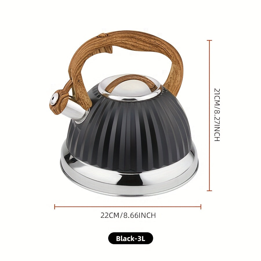 Rustic Wood-handled Stainless Steel Tea Kettle - Quickly Boil Water for Gas & Induction Stoves, Easy to Clean, Lightweight and Durable for Home and Outdoor Use