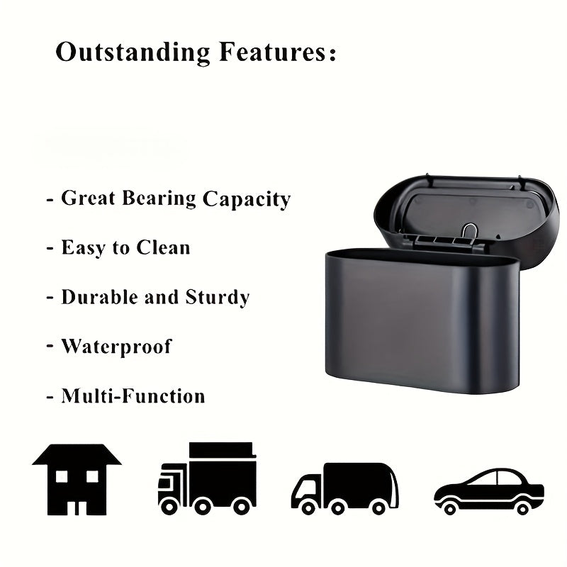 1pc Car Trash Can with Lid, Small Leak-Proof Hanging Auto Garbage Bin made of Durable ABS Material for Vehicle Waste Management in Autos.