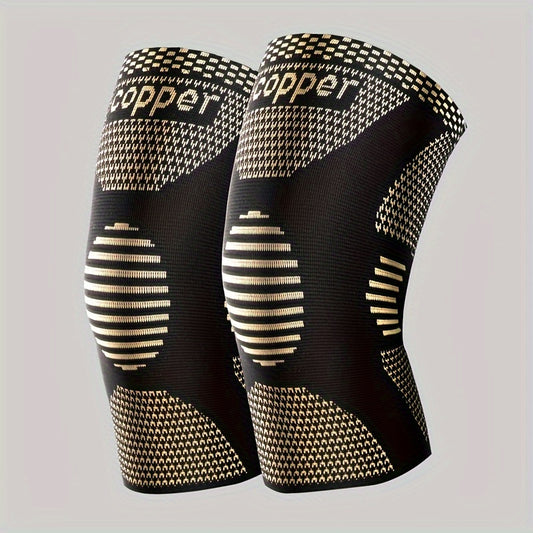 Set of 2 Copper Knee Pads - Unisex Compression Sleeves for outdoor activities and sports, perfect gift, suitable for night-time use.