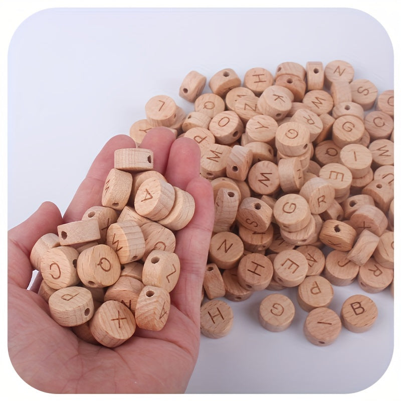 Each bag contains 26 pieces of 15mm flat round letter beads made of perforated beech wood - perfect for jewelry making and accessorizing.