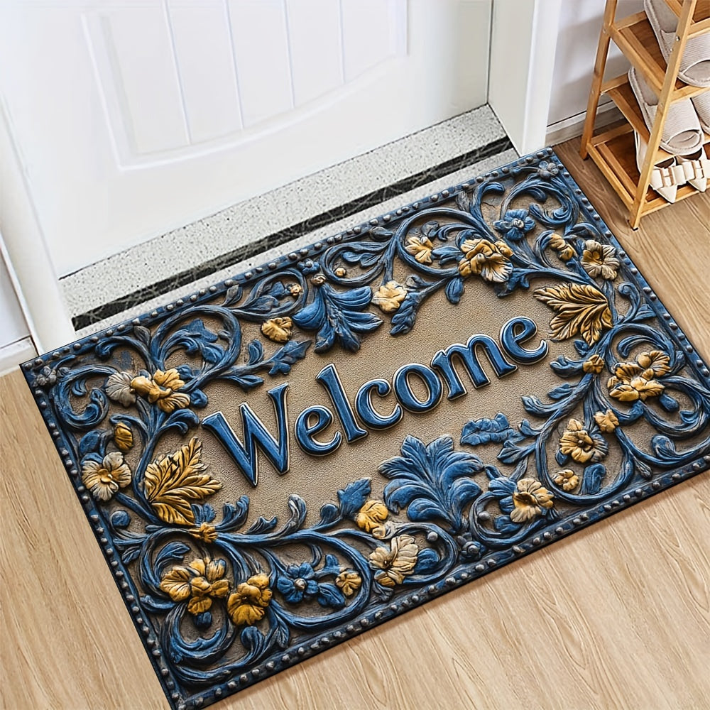 Modern Abstract Line Welcome Doormat featuring Botanical Pattern, Non-Slip & Easy to Clean Polyester Rug for Indoor & Outdoor Use - Great for Entryway, Bedroom, or Balcony - Perfect Holiday Gift