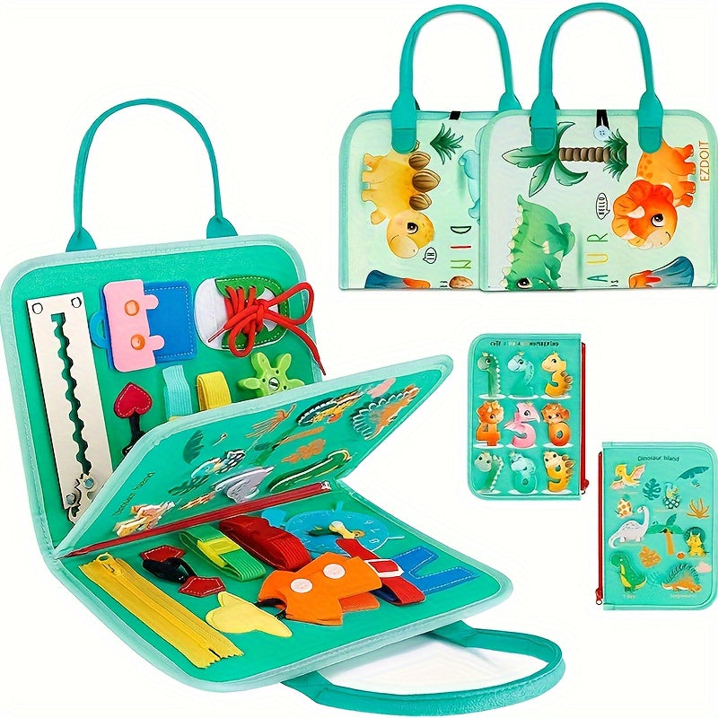 Handmade Baby Busy Board - Fabric Activity Set Promotes Motor Skill Development, Educational Matching Game, Convenient Dressing Board Toy for On-the-Go Use, Blue/Green Design Suitable for Children 18 Months and Older, Made in China