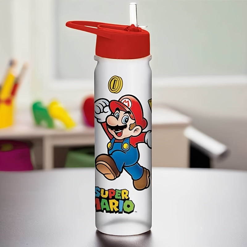 Super Mario water bottle with straw, leak-proof and lightweight, ideal for sports, travel, and gifts.