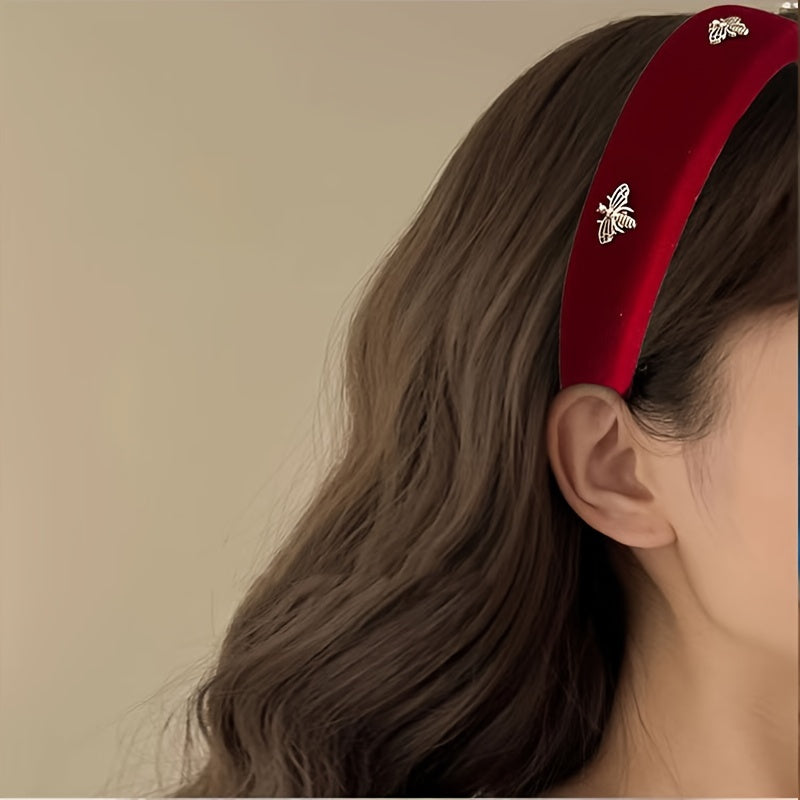 1pc Elegant Red Bee-Embellished Headband - Chic Hair Accessory for Valentine's Day and Casual Wear