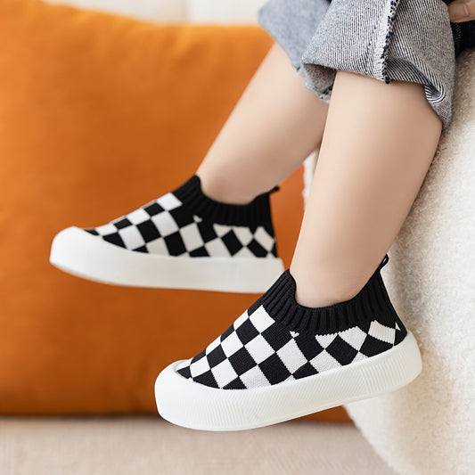 Plaid slip-on woven shoes for baby boys, perfect for indoor and outdoor comfort.