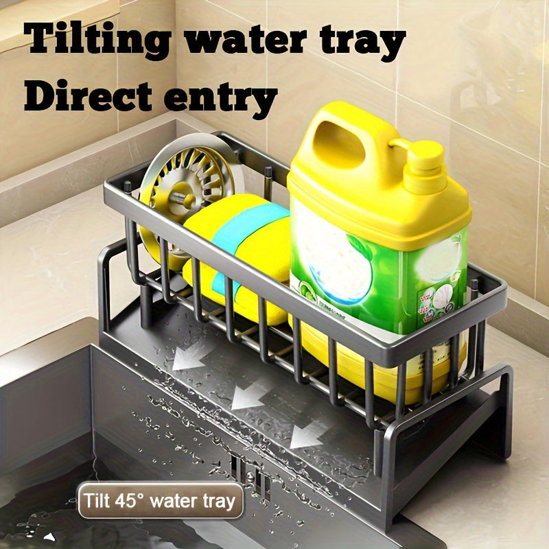 Space-Saving Metal Kitchen Sink Organizer: This durable dish rack includes a drainage basket for efficient cleaning tool storage. It features a cloth holder and cup organizer. Please note that the plastic used is not food-safe. Perfect for drying dishes