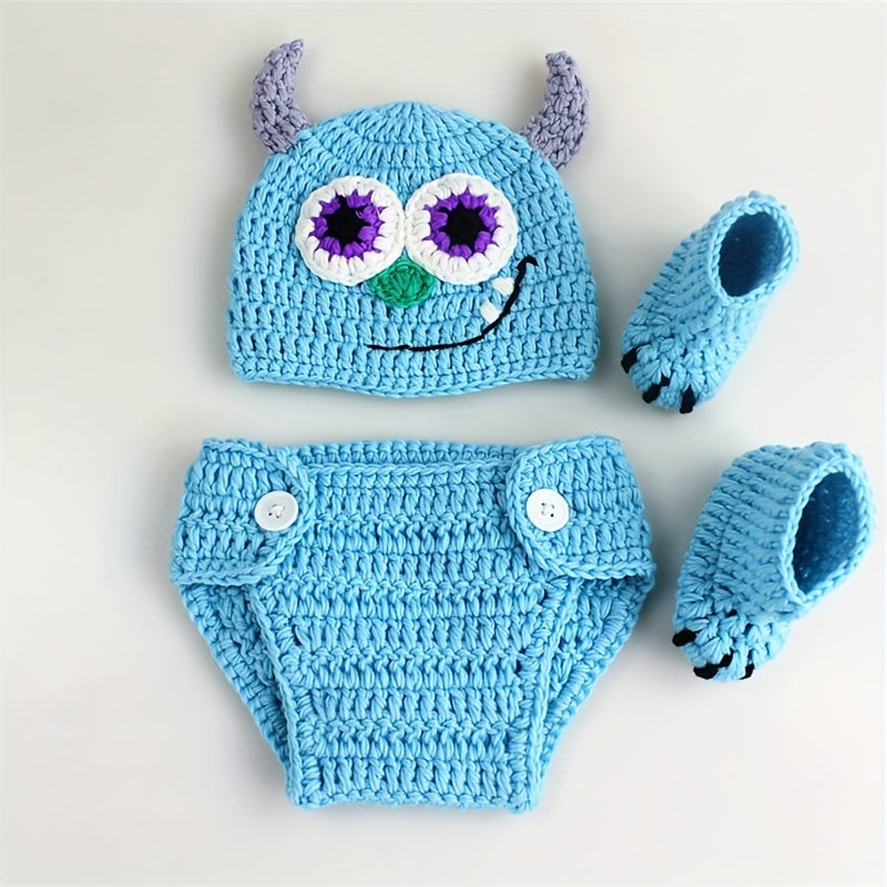 Baby Monster Photo Hat and Diaper Set - Age 0-3 Years, Made of Cotton