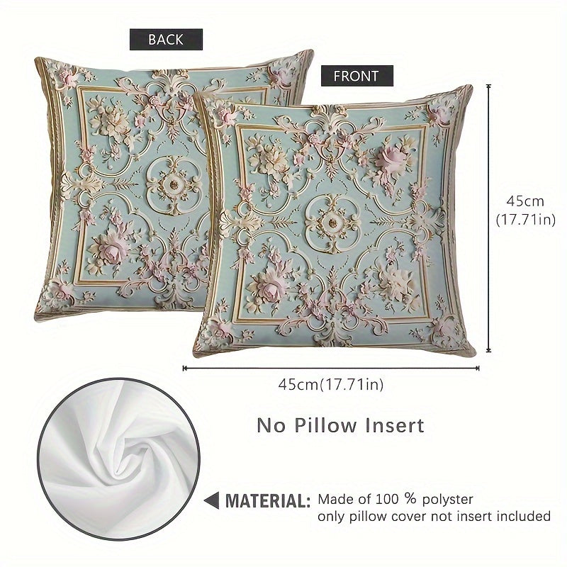 French-inspired floral throw pillow cover measuring 44.96x44.96 cm, crafted from soft polyester with a zip closure. This machine washable cover adds a touch of elegance to your living room or bedroom sofa. Insert not included. Ideal for versatile home