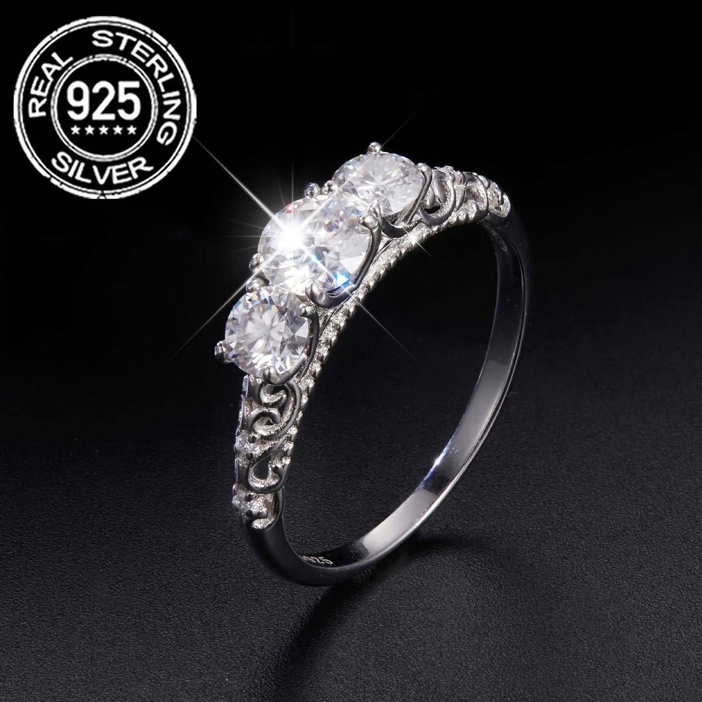 Moissanite Ring featuring 0.3-0.5 carats, set in 925 Sterling Silver with a row of Moissanite stones. Perfect for women's engagement, wedding, banquet, party, or anniversary gifts.