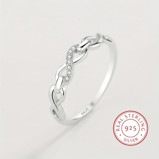 Elegant 925 Sterling Silver Ring featuring an Infinity Design and Sparkling Zirconia Stones, perfect for complementing any outfit. This high-quality piece of jewelry is a beautiful and delicate birthday gift option for women.