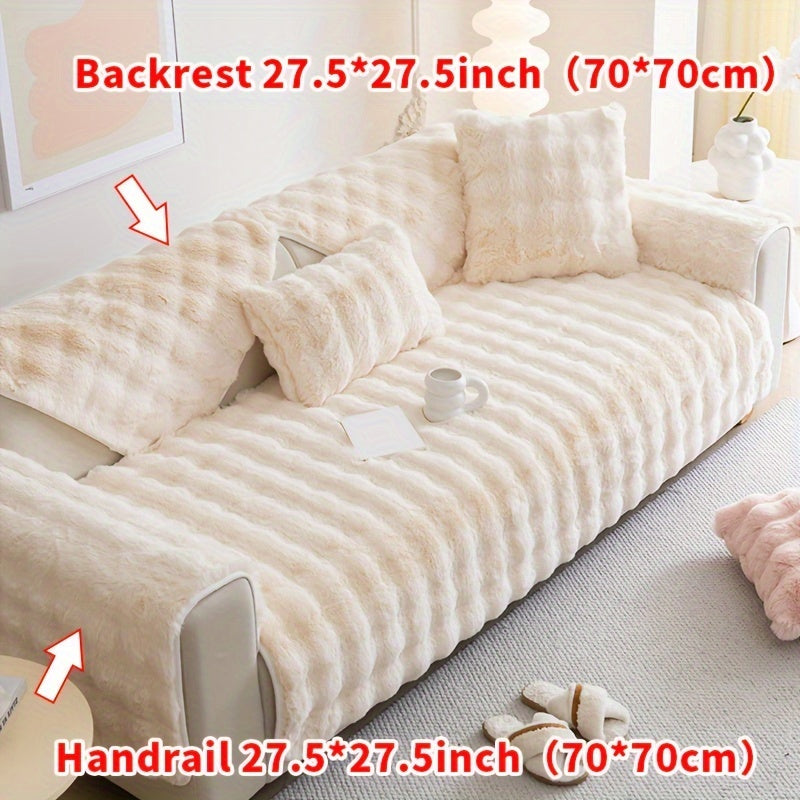 Imitation rabbit plush sofa cover for winter warmth, non-slip protection for furniture in home or office.