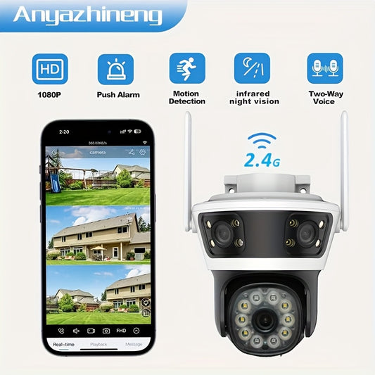 1pc ANYAZHINENG HD Smart Security Camera with 360 Panoramic View, Motion Detection, Two-Way Audio, Infrared Night Vision, USB Powered, Plastic Material, Suitable for ≤36V Indoor and Outdoor