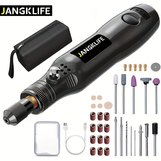 Rechargeable engraving pen with cordless rotary tool and adjustable speed for carving, ideal for portable wood engraving, sanding, and polishing.