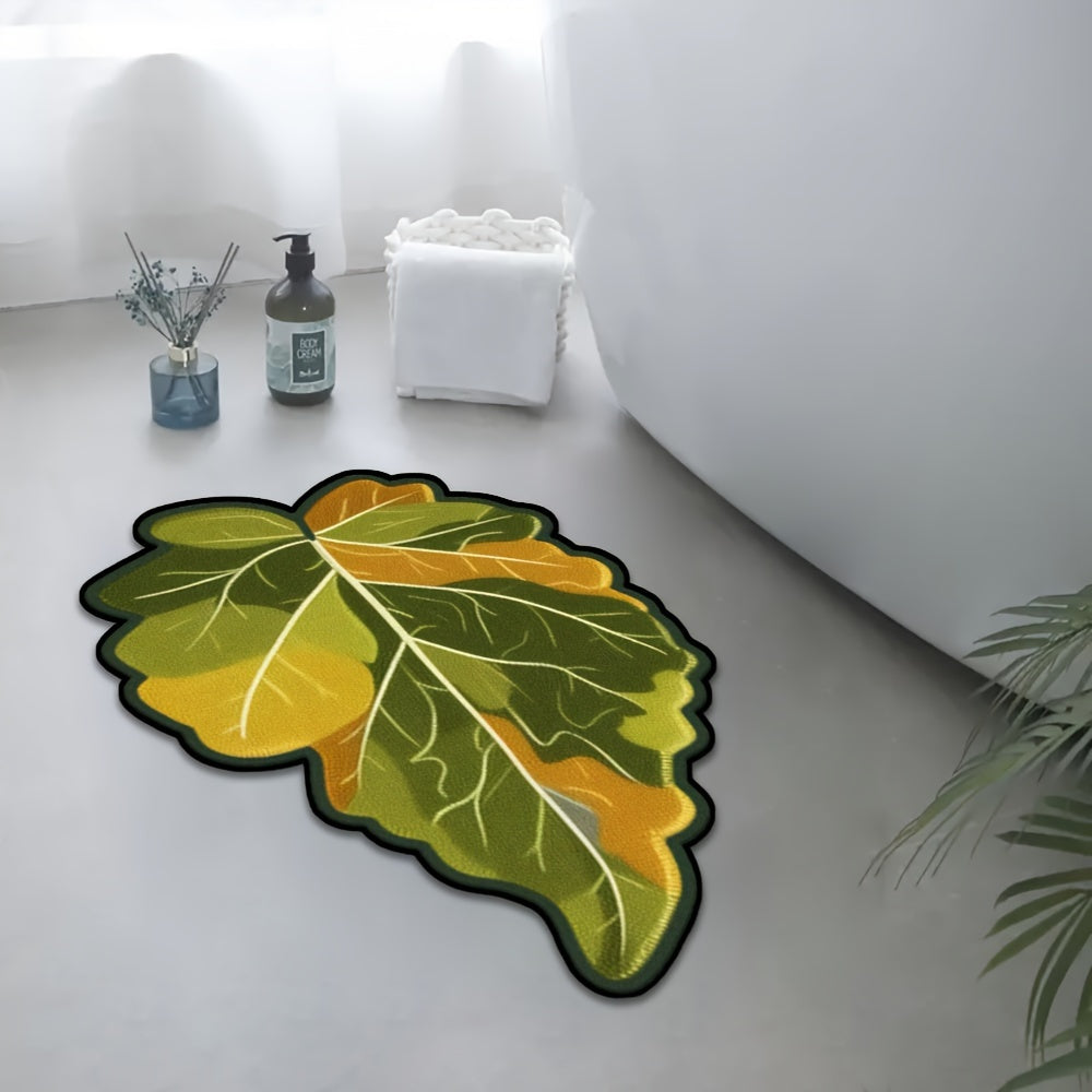 Cozy Green Leaf Pattern Area Rug with Soft Feel - Unique Irregular Shape, Non-Slip, Easy to Clean in Washing Machine. Perfect for Living Room, Bedroom, or Coffee Shop Décor.