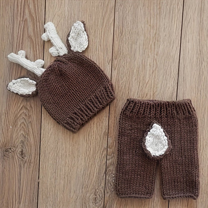 Youngsters can dress up as adorable cartoon animals with this Sika Deer Costume set, which includes a hat, pants, and crochet photography props.