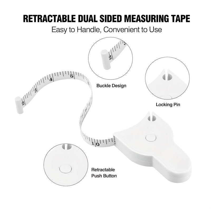 White Automatic Retractable Body Measuring Tape, 60 Inch (150cm), PVC Blade, Positive Lock, for Sewing, Knitting Supplies, Fitness & Crafts.