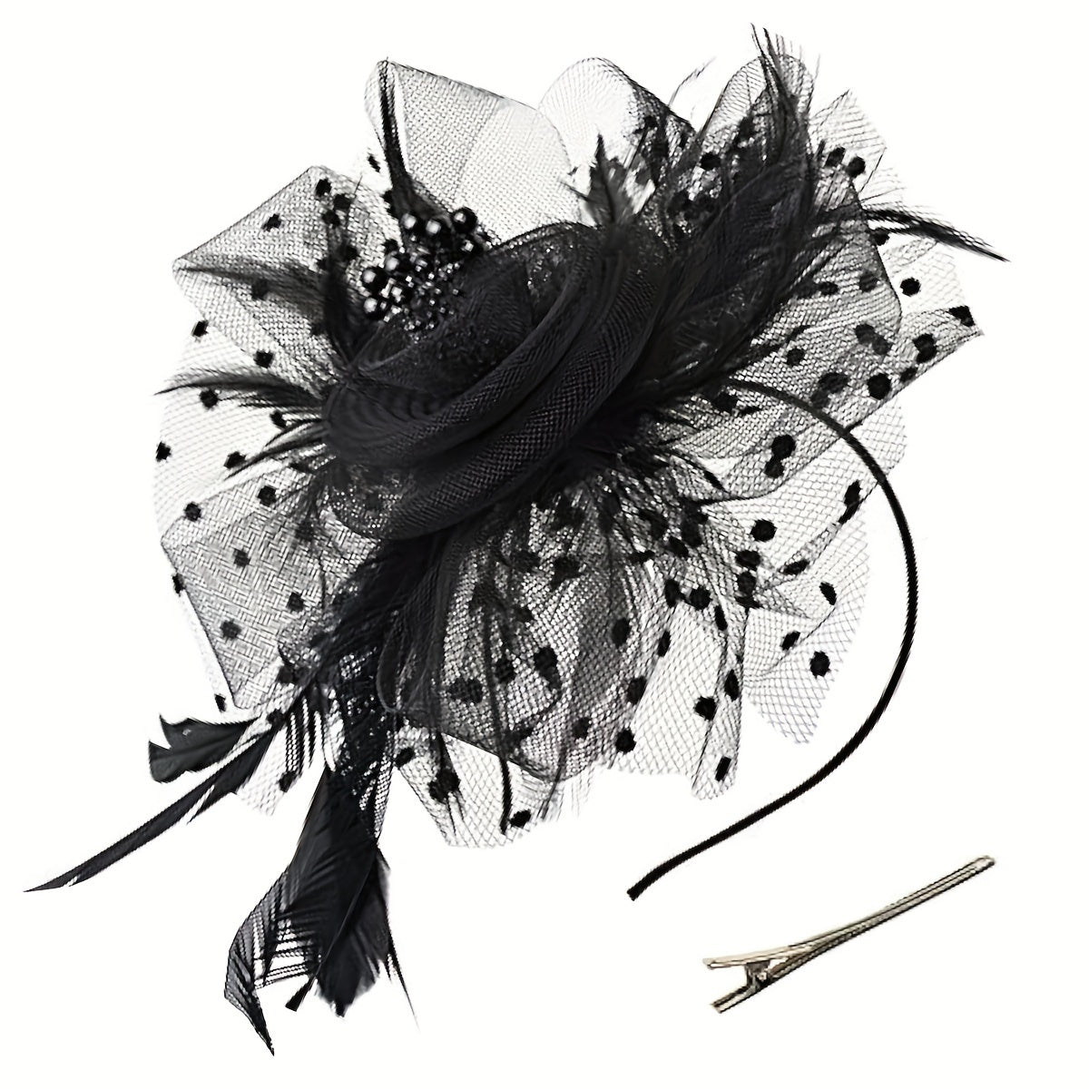 Women's Vintage Fascinator Hair Clip with Mesh Veil, Artificial Feather Flower, Perfect for Parties, Clubs, Weddings, and Church Events. Retro Style and a Great Mother's Day Gift Option.