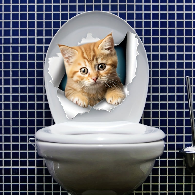 1 Little Orange Cat Toilet Seat Sticker - Cute addition to your bathroom.