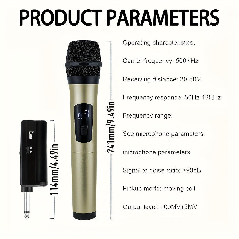 W2 Wireless Rechargeable Microphone for Home KTV and Outdoor singing, Handheld Mic System with Metallic Finish