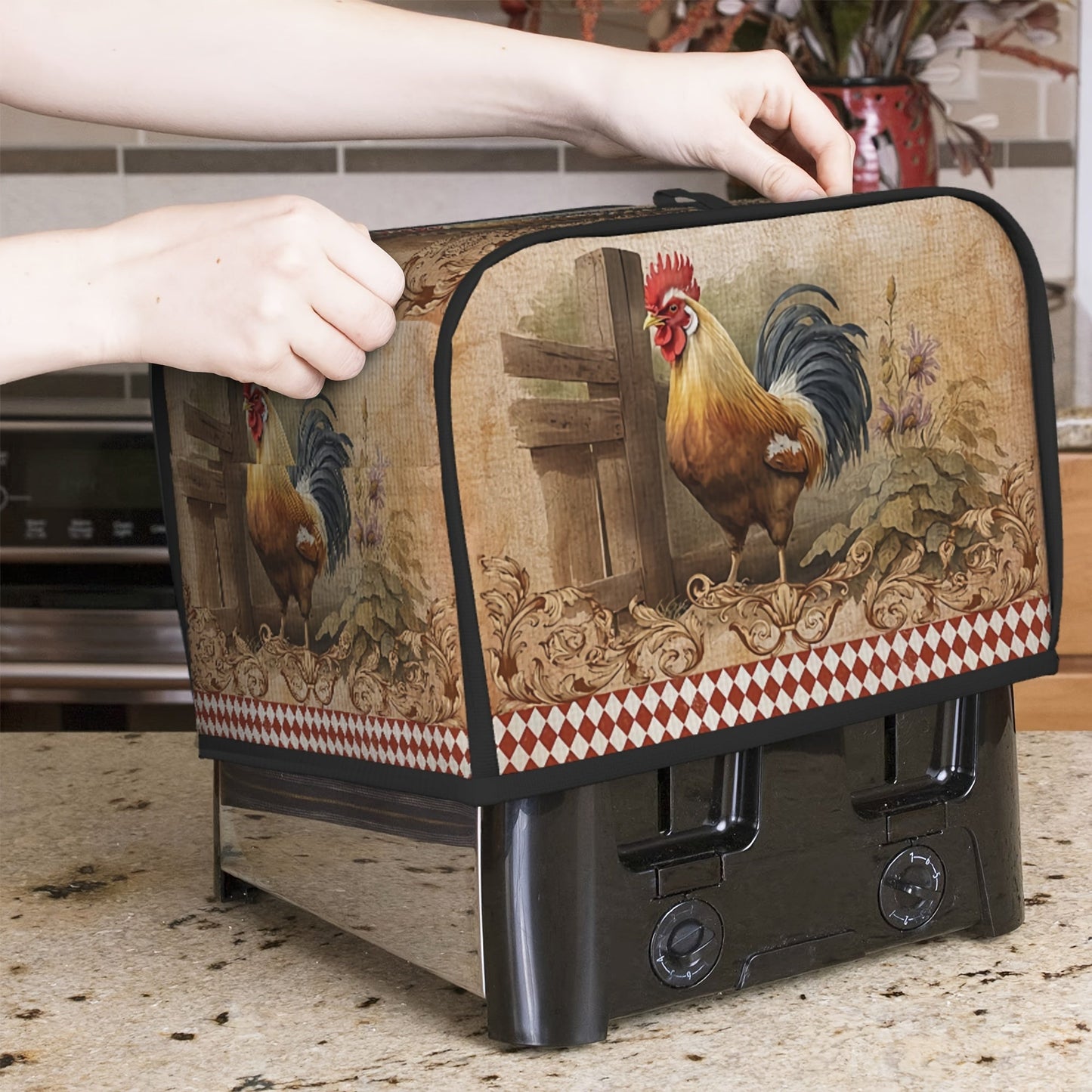 One piece of Vintage Rooster Print Toaster Cover and two pieces of Wide Slot Toaster Cover. These stylish covers are designed to protect your small kitchen appliances and keep them clean. They are easy to clean and a convenient storage solution for your