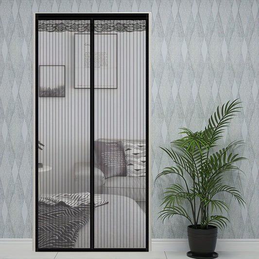 Luxury Black Striped Magnetic Mosquito Screen Door: Breathable, Auto-Closing for Bedroom & Home Decor