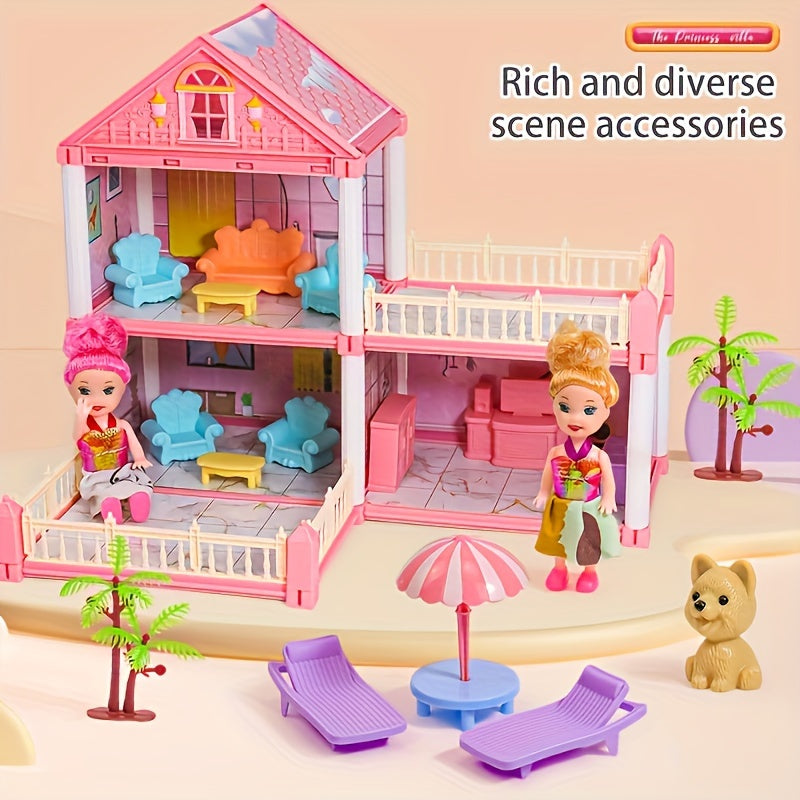 4-story princess castle dollhouse playset for girls, includes 2 dolls, furniture & accessories, perfect gift for ages 3+.