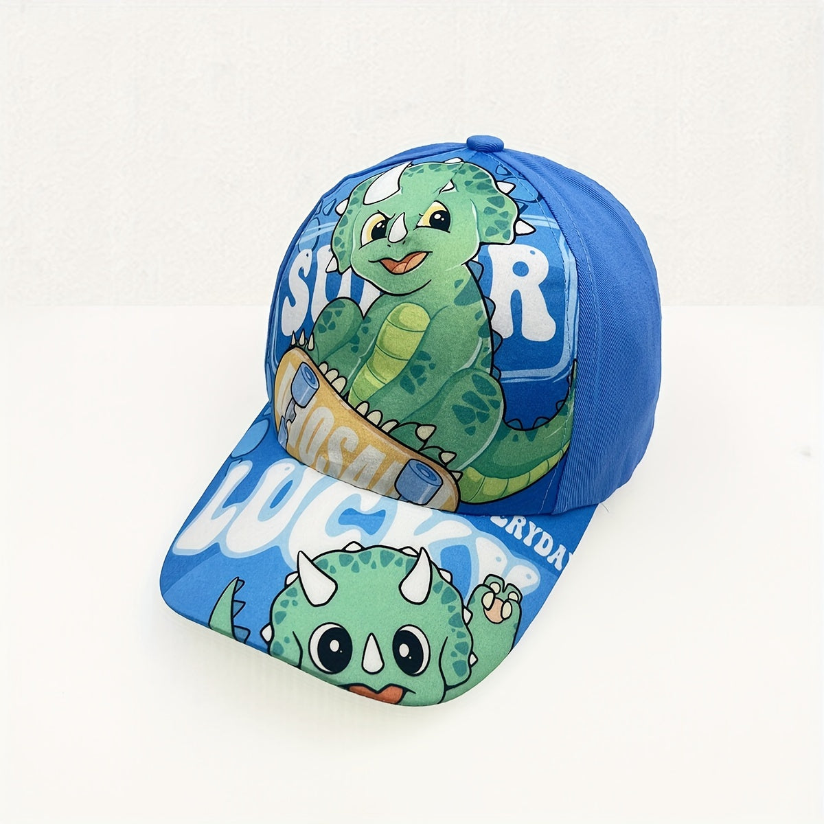 Adjustable cartoon dinosaur print baseball cap for boys and girls.