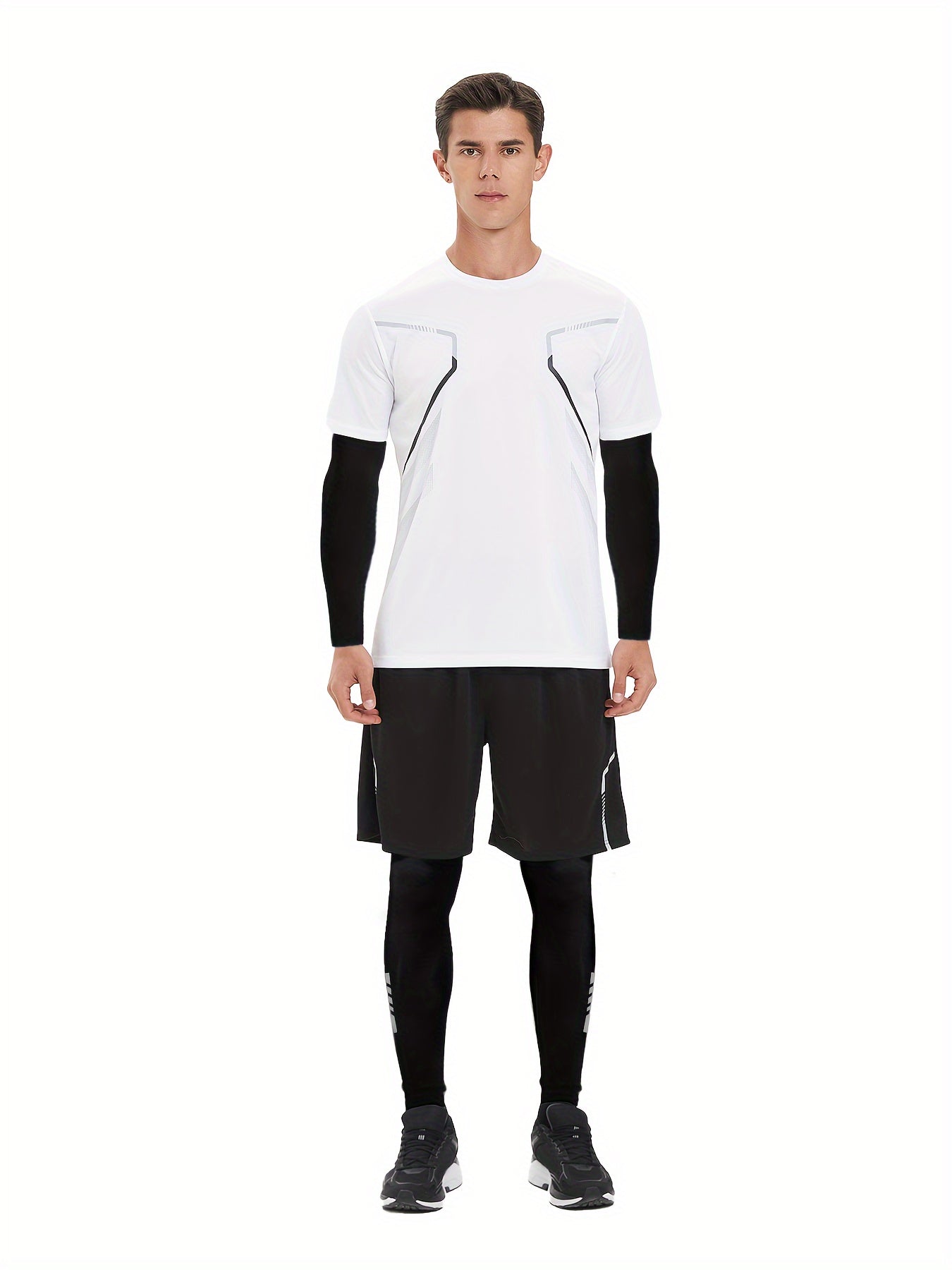 Men's sportswear set for running and gym, designed for all seasons with quick-dry fabric. Perfect for morning runs and cycling with tight-fitting gear.