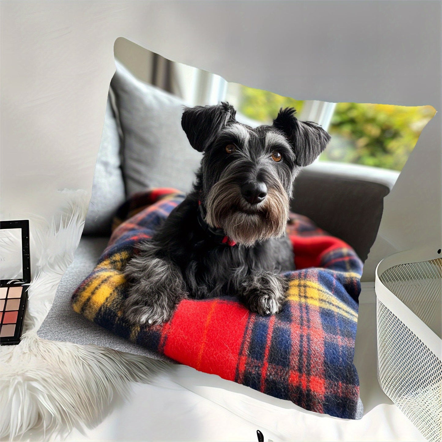 Soft Polyester Scottie Tartan Pet Blanket - Machine Washable, Ideal for Sofa & Bedroom - Cozy 45.72x45.72 cm