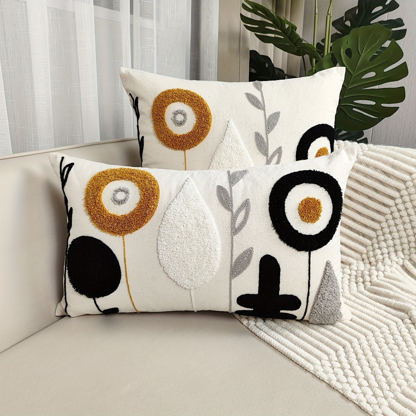 1pc Cotton Boho Chic Throw Pillow Cover for Modern Home Decor, Neutral Couch, Bedroom, Living Room. No Insert Included.