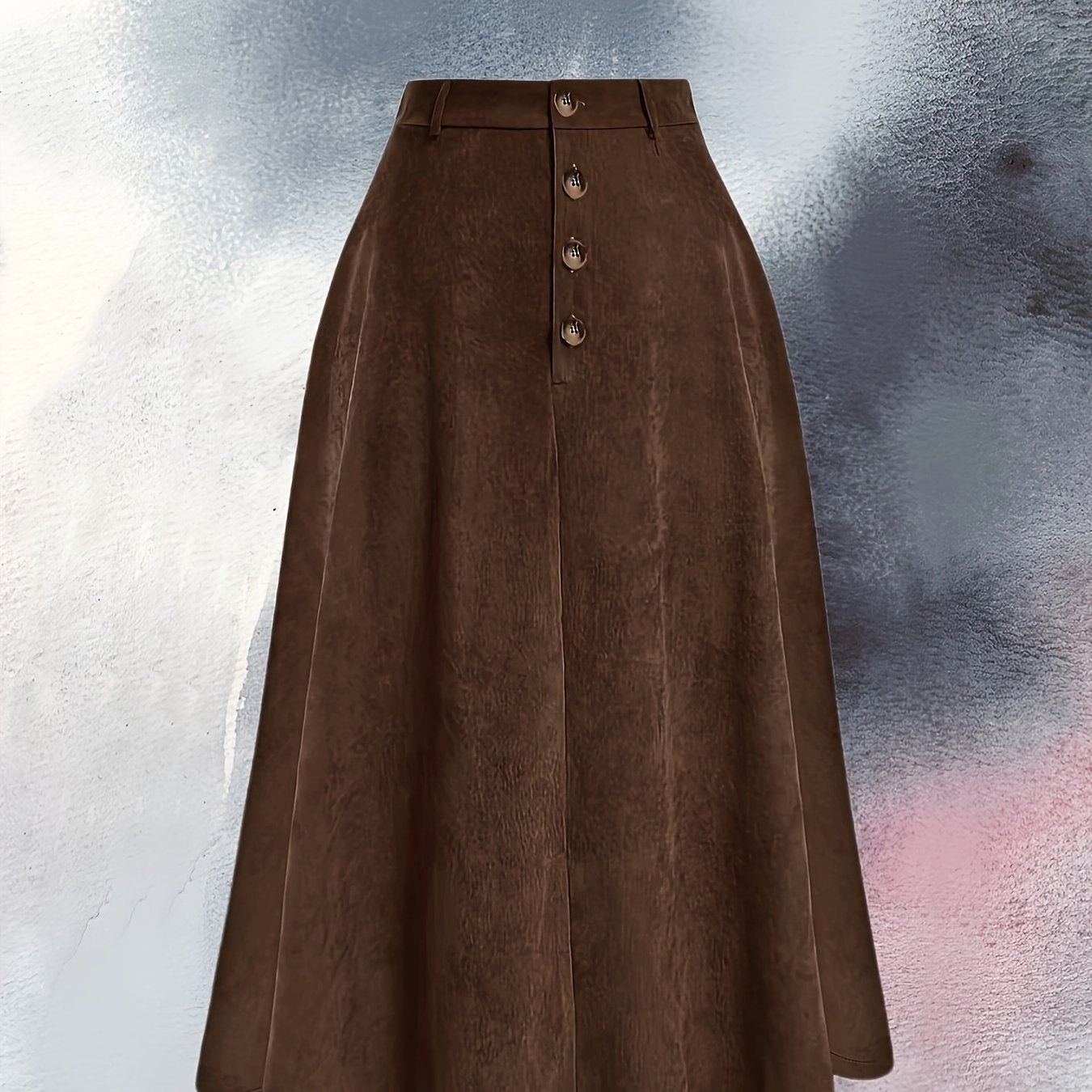 Stylish plus size corduroy skirt with button detail, ideal for spring and fall, machine washable.