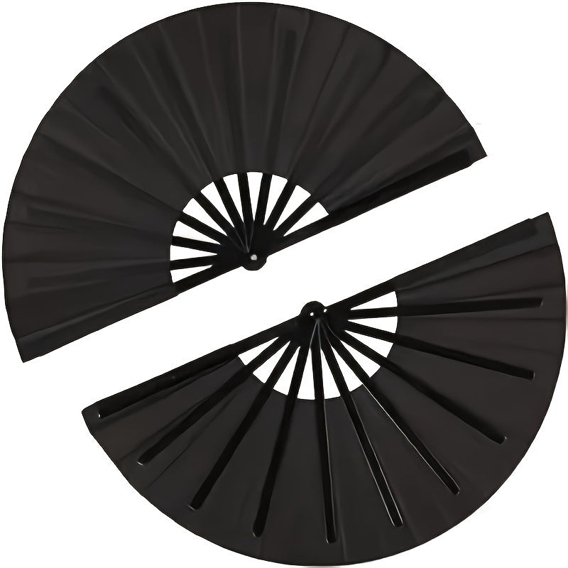 Large Folding Fan - 2 Pieces Handheld Nylon Cloth Foldable Hand Fan Chinese Kung Fu Fan Festival Decoration for Party Favors in Black with Simple Pattern