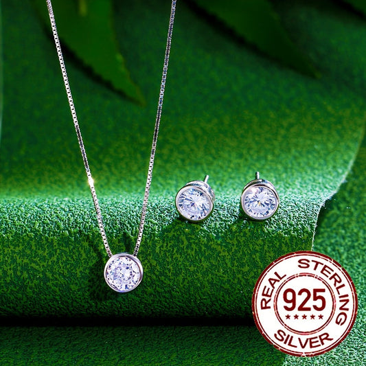 Stunning Sterling Silver Jewelry Set featuring Sparkling Cubic Zirconia - Includes Hypoallergenic Stud Earrings and Necklace, Ideal for Special Occasions such as Holidays, Birthdays, Graduations, and Evening Events - A Thoughtful Gift for Women, Elegant