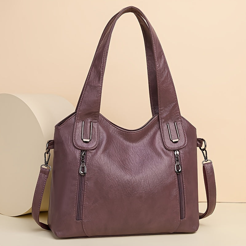 LYTING Women’s Light Brown Tote Bag with Detachable Strap, Zip Closure, Multiple Compartments for Everyday Use, Versatile and Stylish.