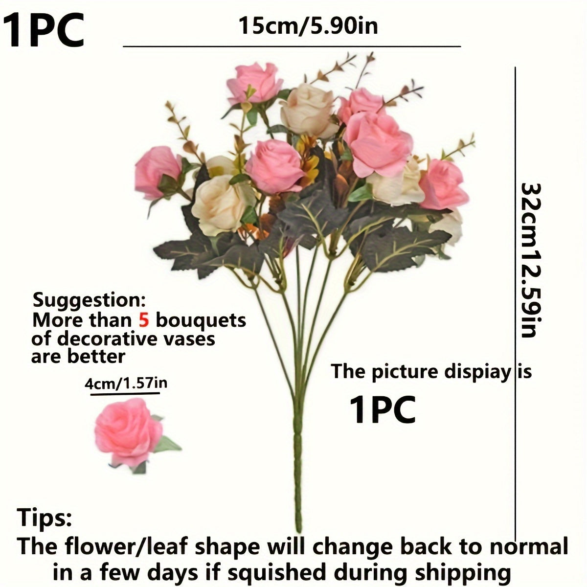 1PC Artificial Autumn Roses for Home Decor, Wedding Bouquets, and Holiday Decoration - Container Not Included.