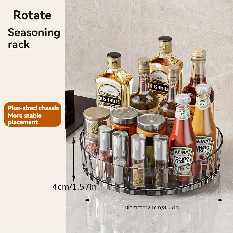 The Light Luxury Rotating Storage Rack features a Kitchen Turntable, a Transparent Spice Rack for Seasoning Bottles, and a Desktop Storage Box for the Living Room.