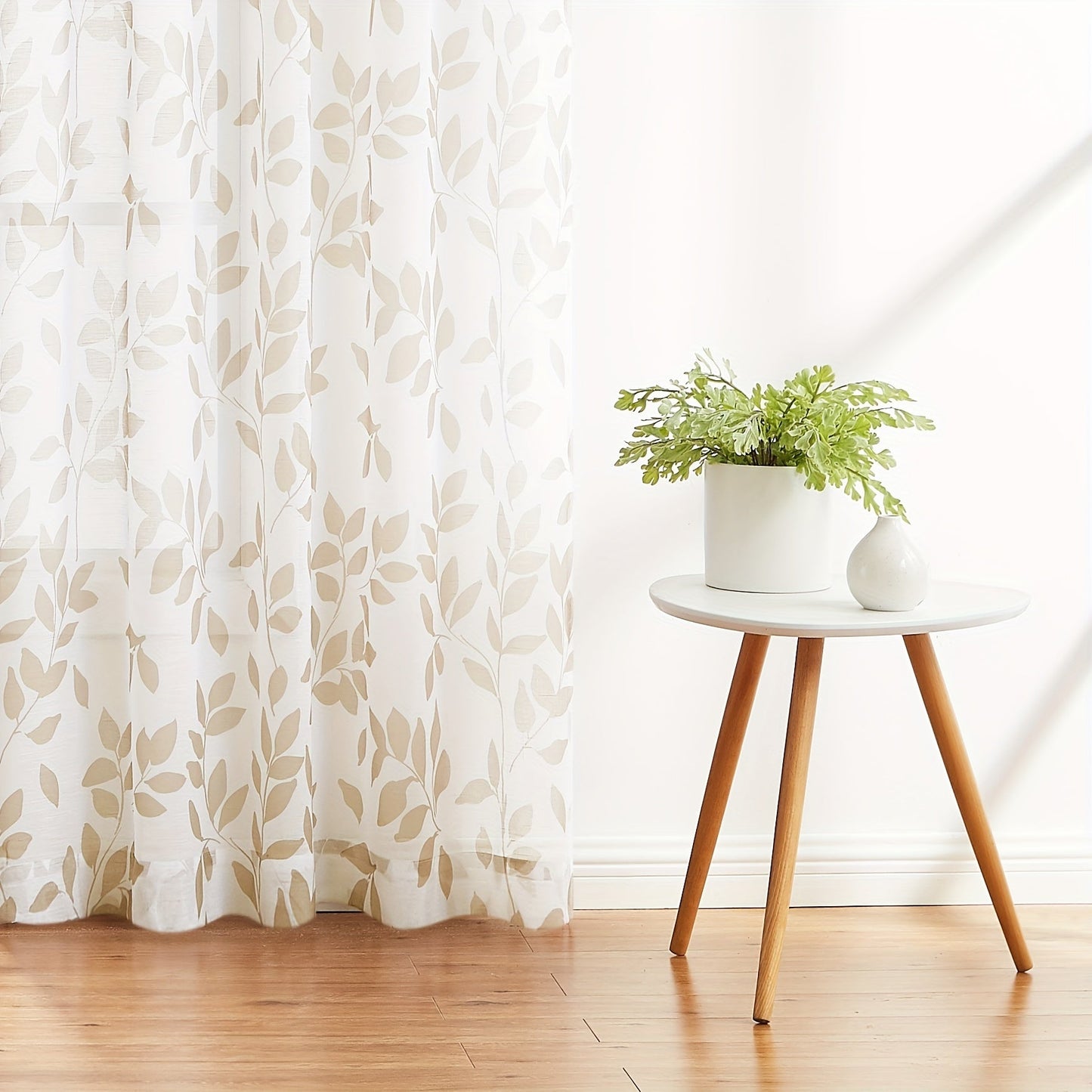 Decorate your bedroom, office, kitchen, living room, or study with these two leaf printed linen white sheer curtains. These rod pocket window treatments are the perfect addition to your home decor.