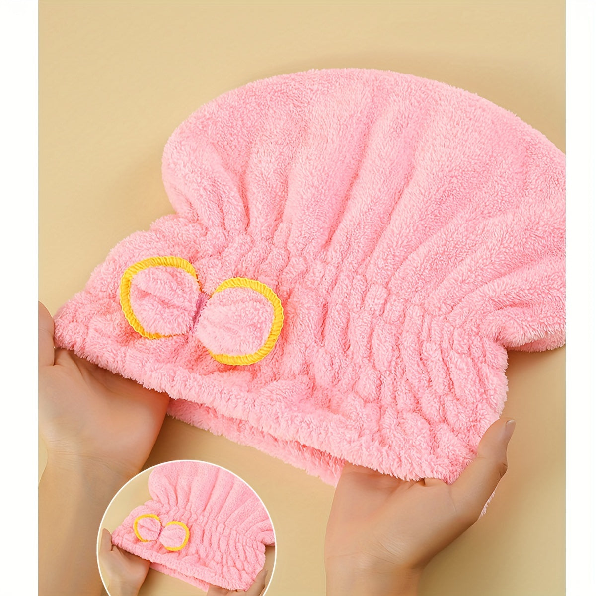 Soft microfiber hair towel wrap with ribbon - quick dry, super absorbent shower cap for women and girls.