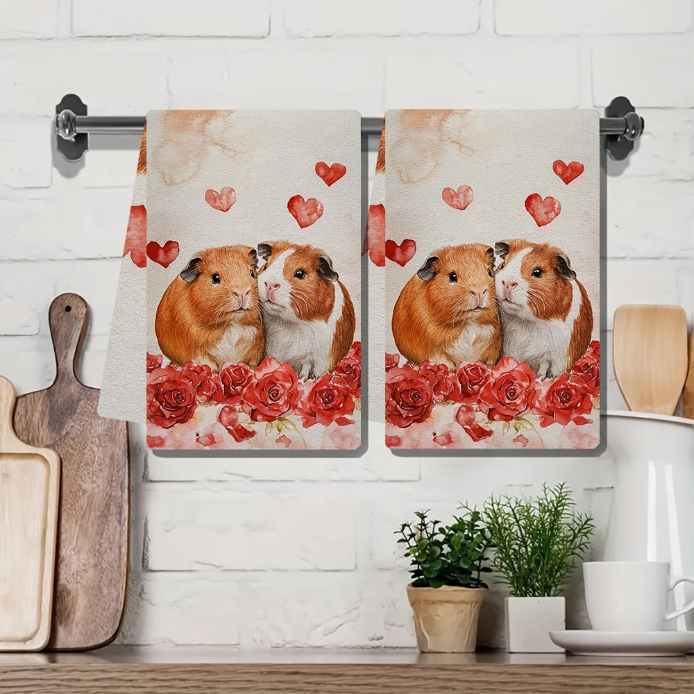 These adorable Guinea Pig and Rose kitchen towels are perfect for Valentine's Day! This set includes two ultra-soft towels that are highly absorbent and ideal for holiday decorations. Each towel measures 40.64X60.96 cm and is machine washable for easy