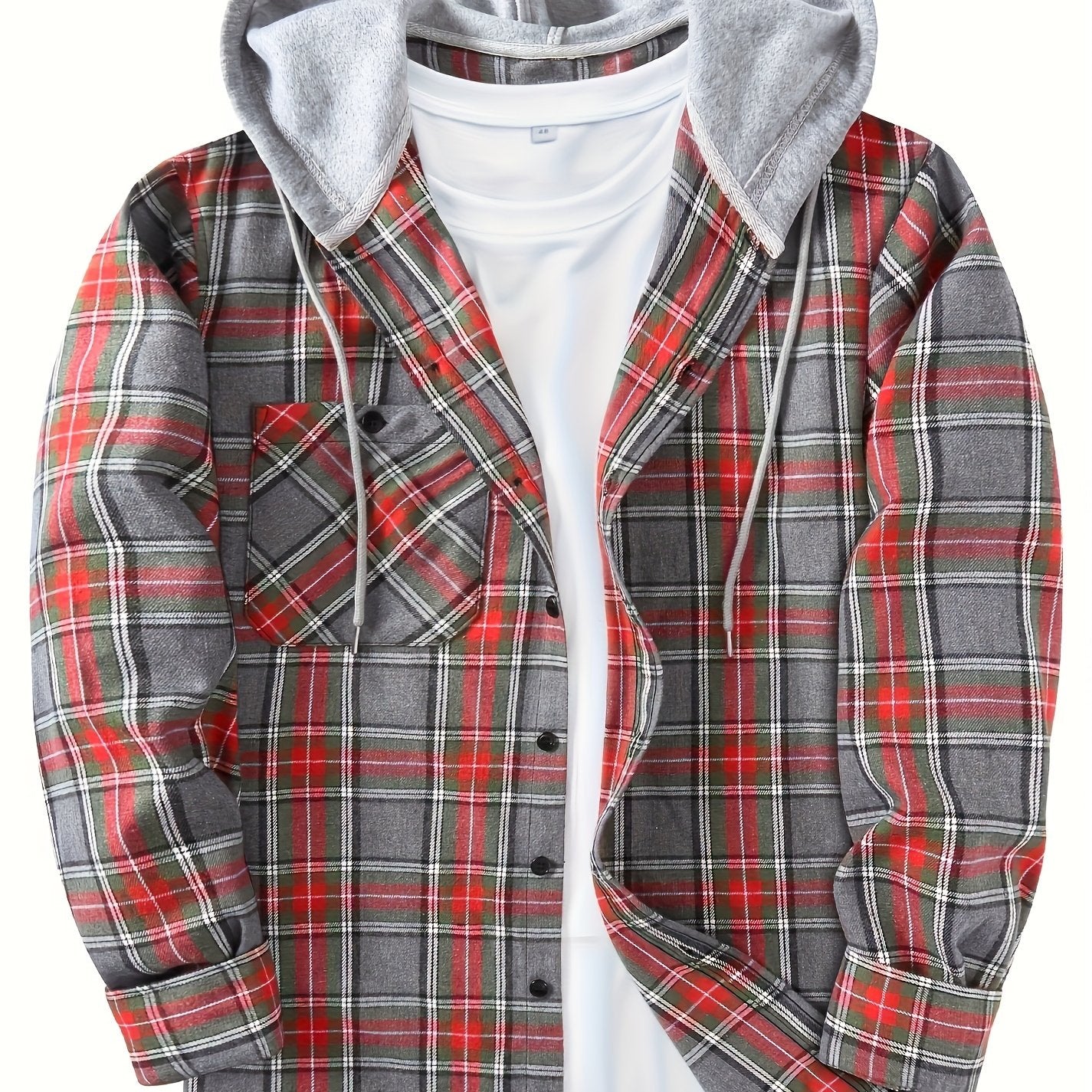 Men's Stylish Plaid Plus Size Hooded Shirt Jacket for Casual Daily Wear