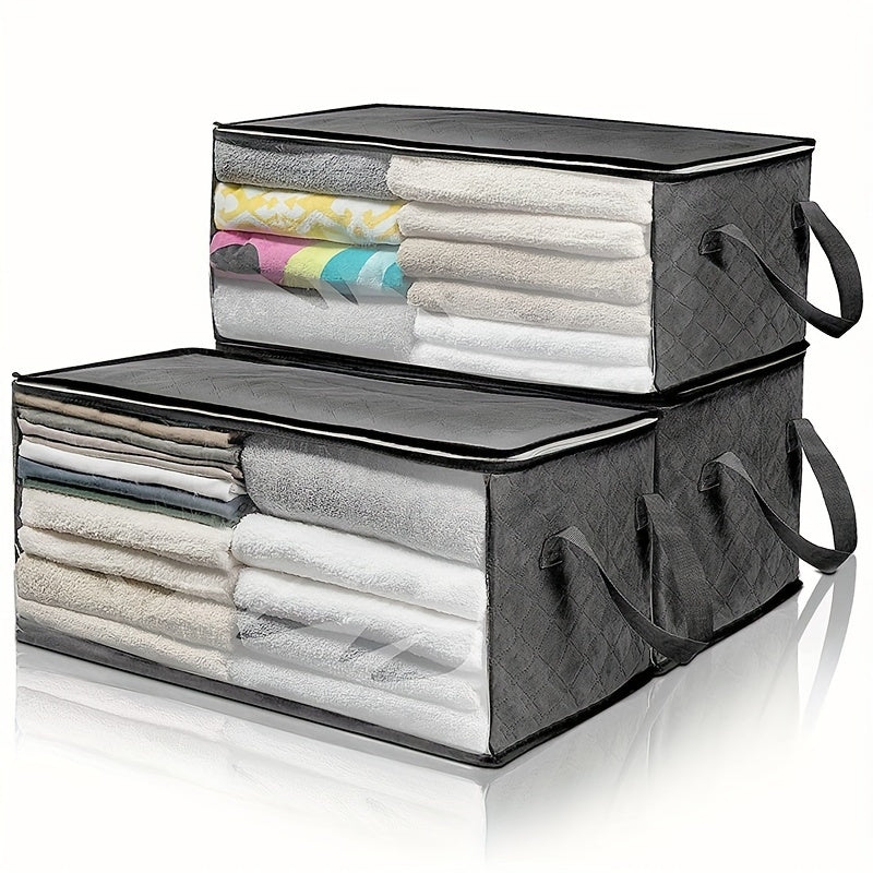 Large clothes storage bag with convenient handles and a clear viewing window - great for storing quilts, blankets, and keeping your bedroom organized. Perfect for use at home, in dorms, or as a space-saving solution in closets and under beds. Keep your