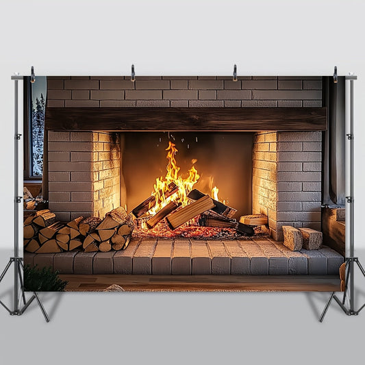 Multi-functional Fireplace & Fiery Woods Backdrop - Long-lasting Polyester, Great for Festivals & Holiday Gatherings, Perfect for Colorful Photos & Special Moments