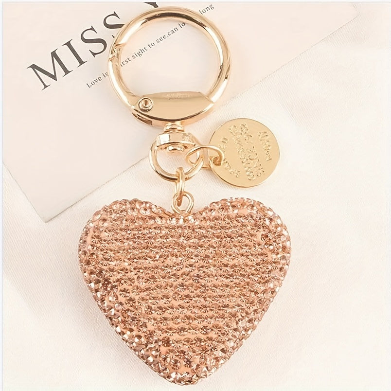 Valentine's Day Gift Set: Heart-Shaped Rhinestone Car Keychain, Resin Love Heart Earphone Case Charm, and Metal Tag Bag Accessory perfect for Women.