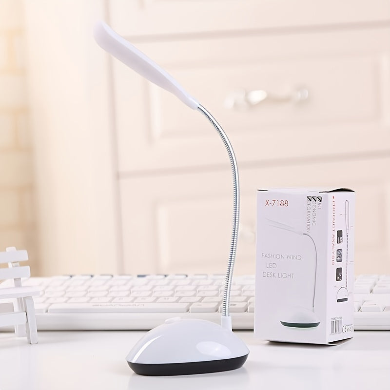 Kinpho Portable LED Desk Lamp is a foldable, eye-friendly mini table light with adjustable angle. It is battery operated (batteries not included) and ideal for students. Available in white