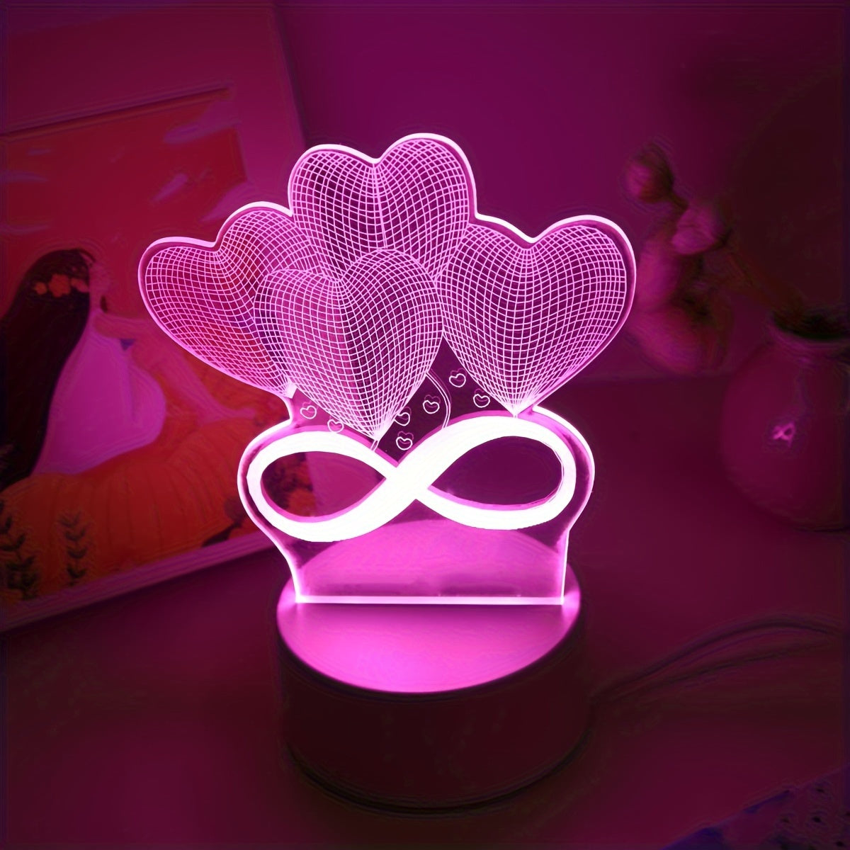 Pink Love 3D LED Night Light for Bedroom Decoration