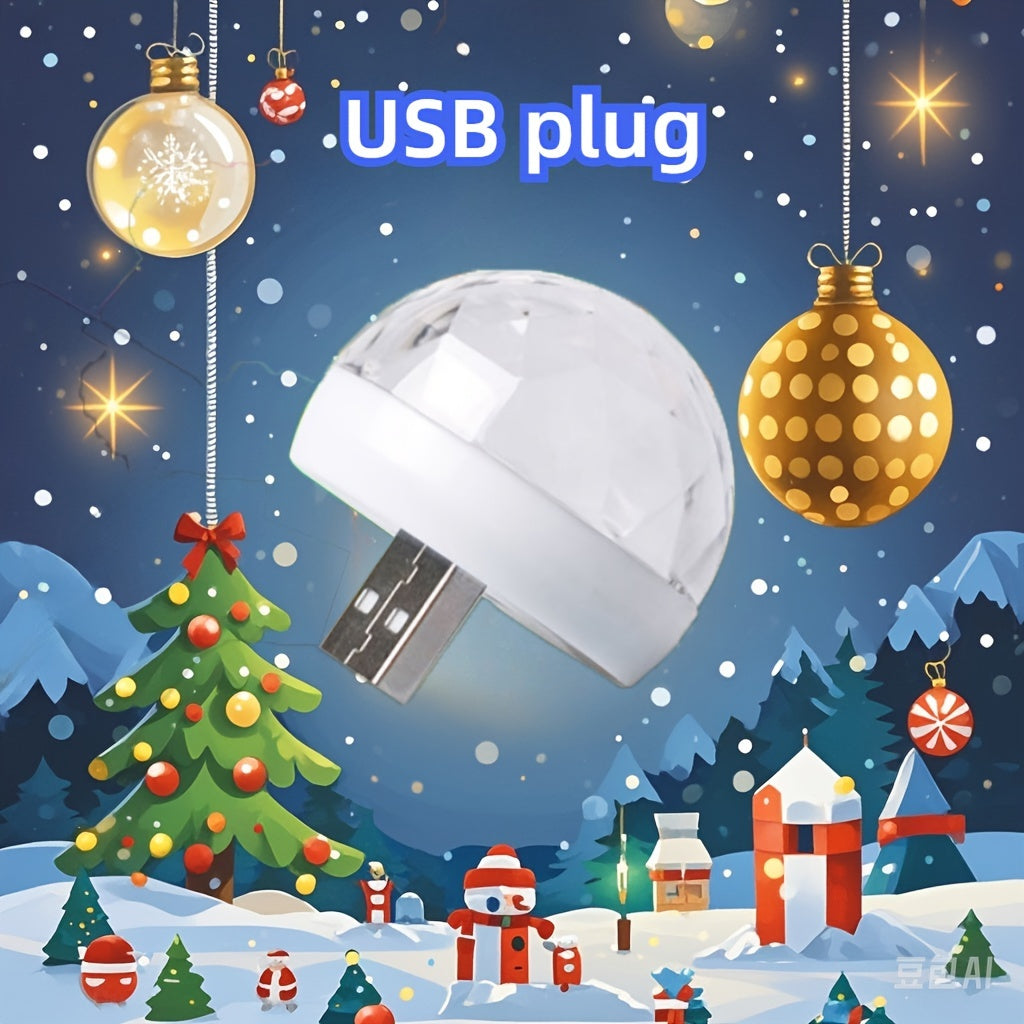 Smart Voice-Activated Disco Ball - Portable USB Party Lights for Android & iPhone, Modern Plastic Desk Lamp with Upward Lighting, Festive Atmosphere for Any Room.